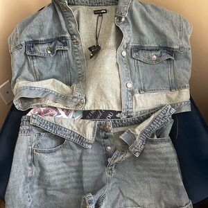 Fashion Nova Light Blue Jean Shorts Set